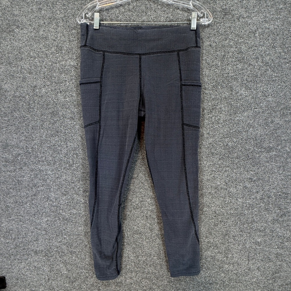 Pact Leggings Women Large Gray Herringbone Organic Cotton Pockets Athletic Yoga